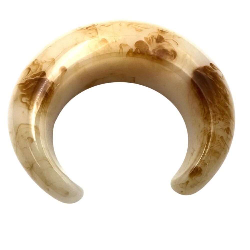 Off White Cream Tan Swirl Lucite Wide Cuff Bracelet Retro Chic Style Stackable